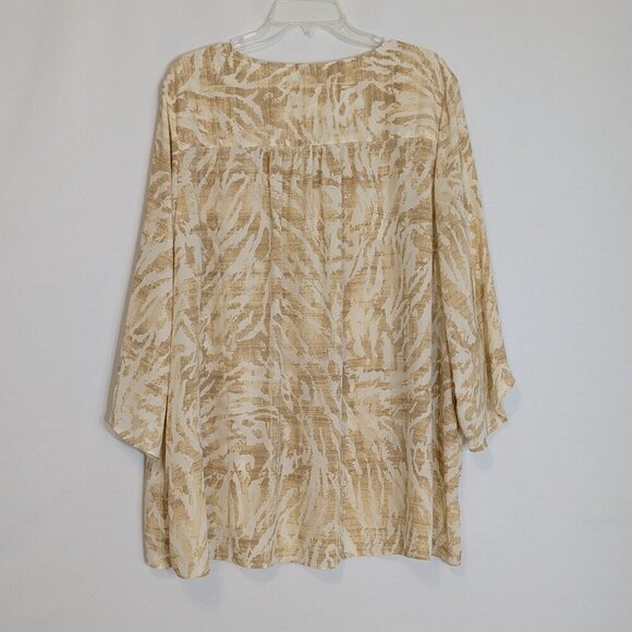 BEAUTIFUL BY LAWRENCE ZARIAN, Beige Animal Print Chiffon Pullover Top; Size 2X - Picture 4 of 6